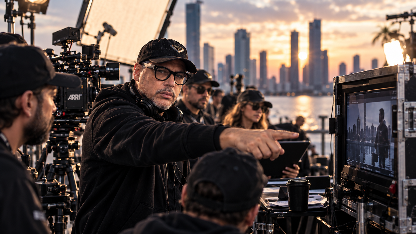 Neiver Álvarez directing a film set